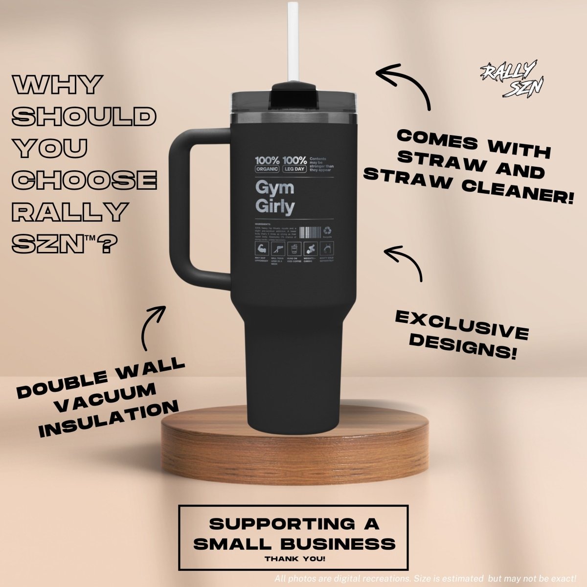 Gym Girly – 40 oz Stainless Steel Tumbler with Straw - RallySZN™ Gifts and More!