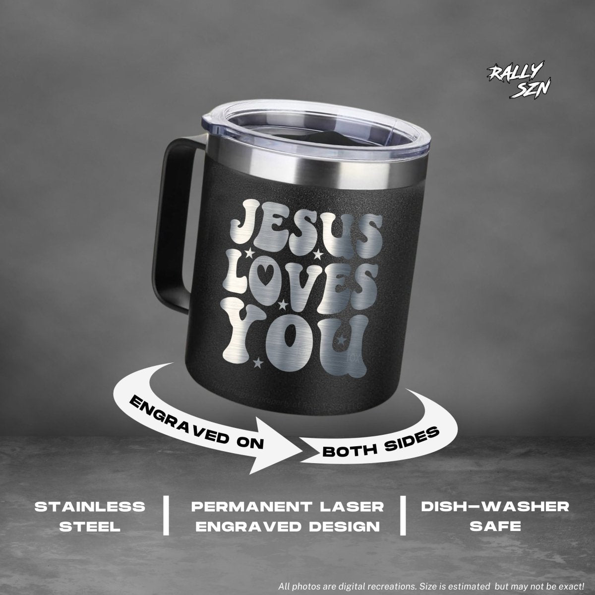 Jesus Loves You – 14 oz Stainless Steel Coffee Mug with Lid - RallySZN™ Gifts and More!