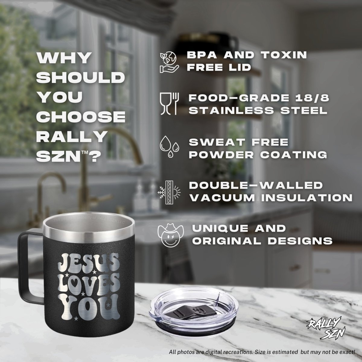 Jesus Loves You – 14 oz Stainless Steel Coffee Mug with Lid - RallySZN™ Gifts and More!