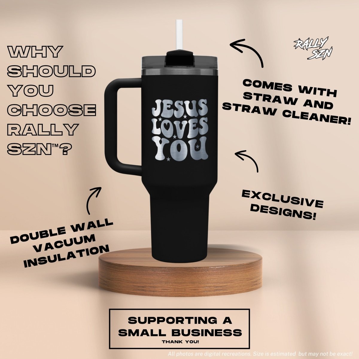 Jesus Loves You – 40 oz Stainless Steel Tumbler with Straw - RallySZN™ Gifts and More!