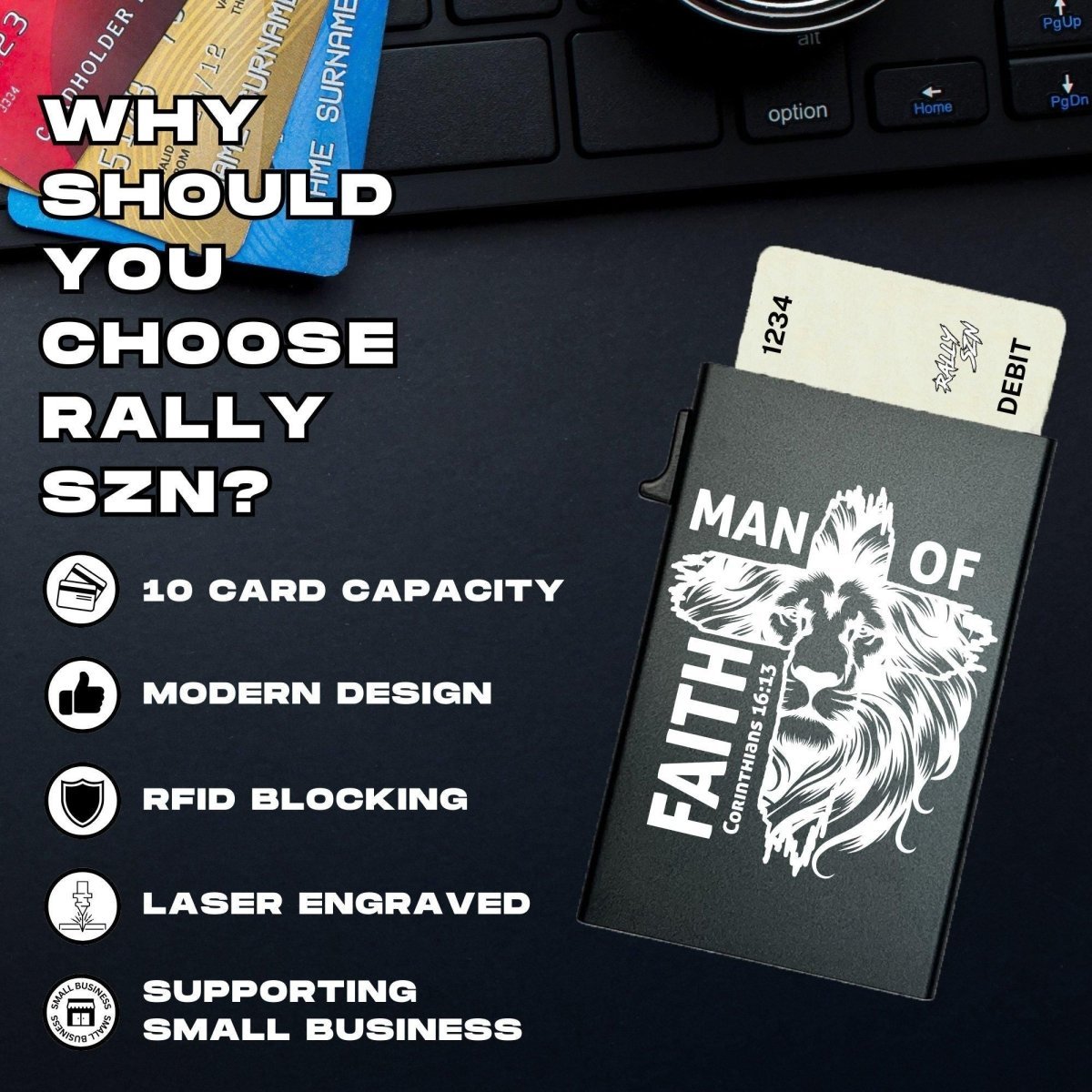 Man of Faith – RFID Blocking Pop - Up Card Holder Wallet - RallySZN™ Gifts and More!