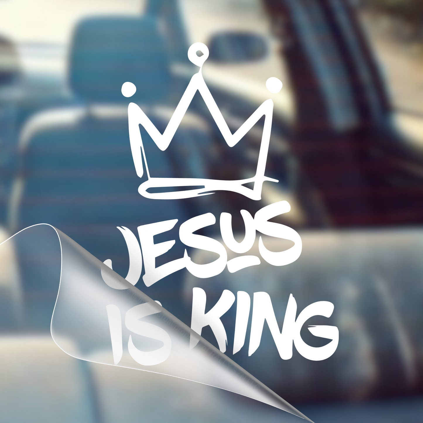 Jesus is King (Crown) - Car Decal Vinyl Bumper Sticker - Faith, Hope, Love, Jesus, Bible Verse, Christian Quotes, Church, Cross, Religious, Worship