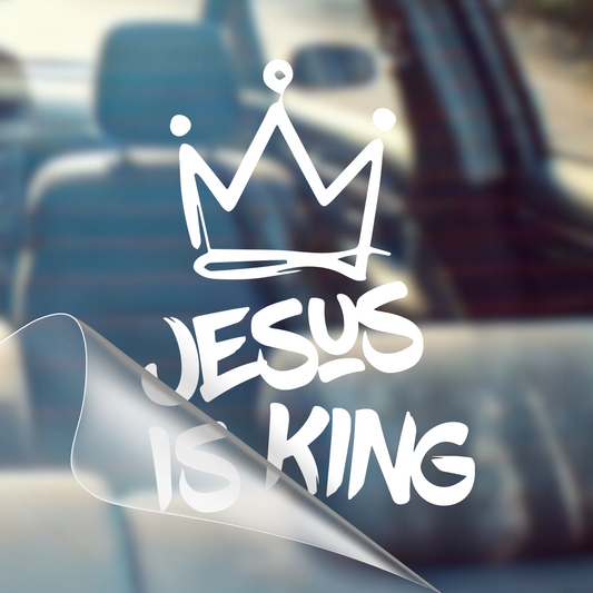 Jesus is King (Crown) - Car Decal Vinyl Bumper Sticker - Faith, Hope, Love, Jesus, Bible Verse, Christian Quotes, Church, Cross, Religious, Worship