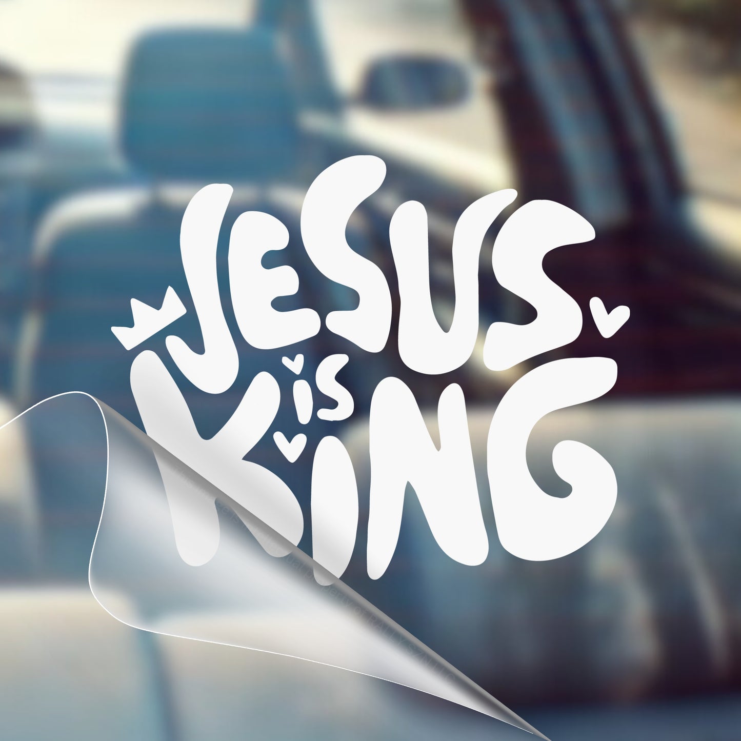 Jesus is King (Retro Wavy) - Car Decal Vinyl Bumper Sticker - Faith, Hope, Love, Jesus, Bible Verse, Christian Quotes, Church, Cross, Religious, Worship