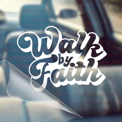 Walk By Faith - Car Decal Vinyl Bumper Sticker - Faith, Hope, Love, Jesus, Bible Verse, Christian Quotes, Church, Cross, Religious