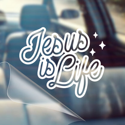 Jesus Is Life - Car Decal Vinyl Bumper Sticker - Faith, Hope, Love, Jesus, Bible Verse, Christian Quotes, Church, Cross, Religious