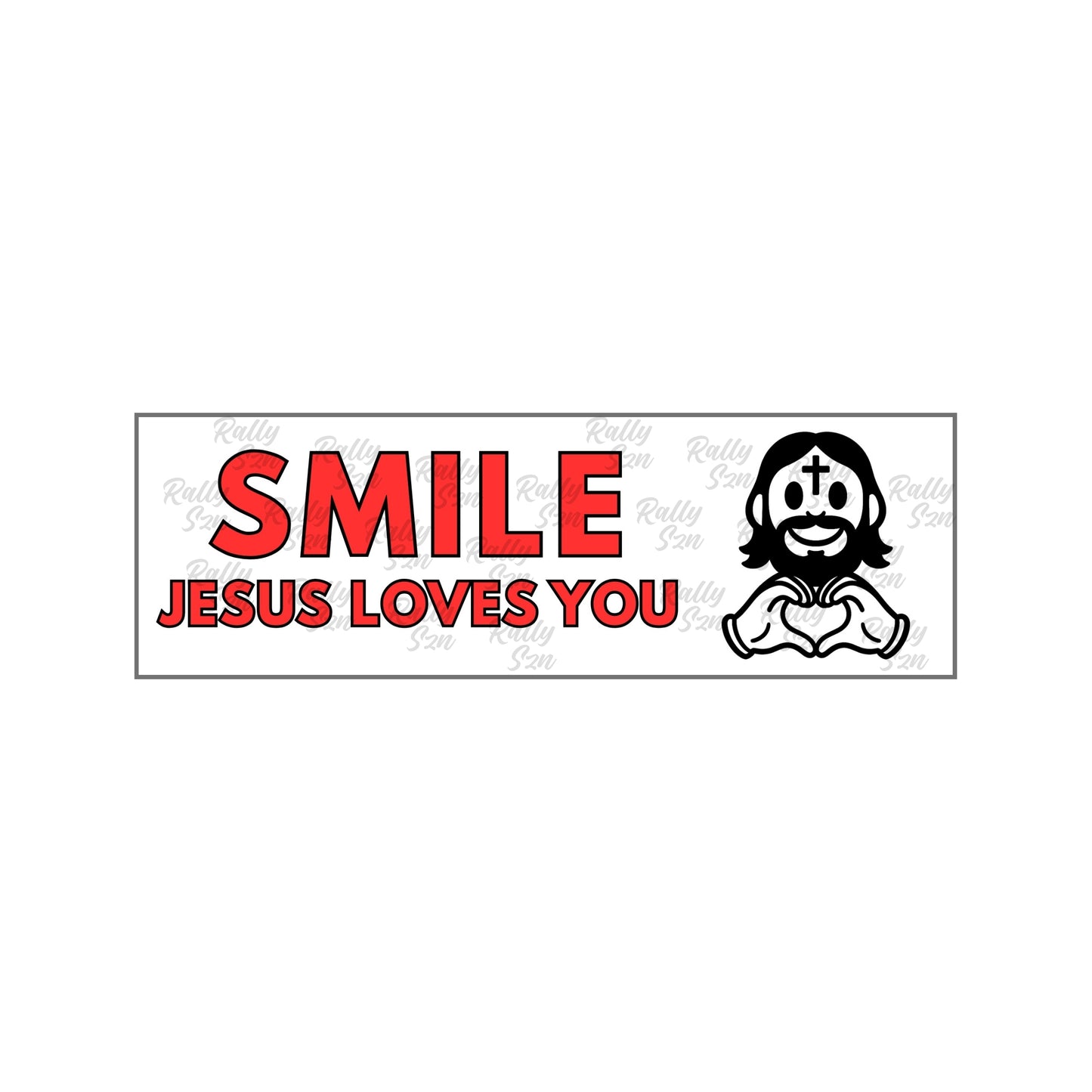 Smile Jesus Loves You (Red) - Christian Bumper Sticker for Car, Wall, Window, Vehicle, Weather Resistant, UV Laminated