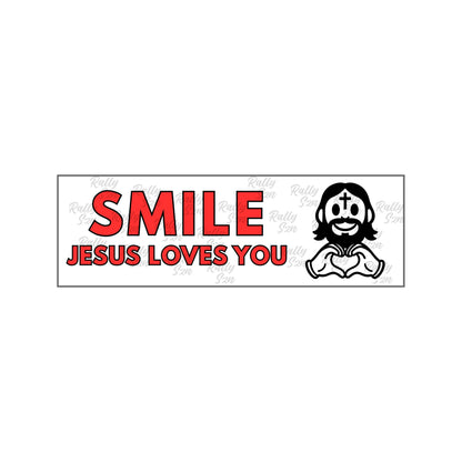 Smile Jesus Loves You (Red) - Christian Bumper Sticker for Car, Wall, Window, Vehicle, Weather Resistant, UV Laminated