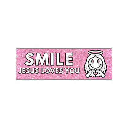 Smile Jesus Loves You (Pink) - Christian Bumper Sticker for Car, Wall, Window, Vehicle, Weather Resistant, UV Laminated