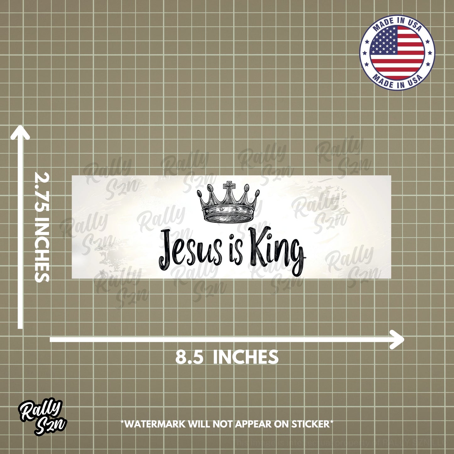Jesus Is King - Christian Bumper Sticker for Car, Wall, Window, Vehicle, Weather Resistant, UV Laminated Crown