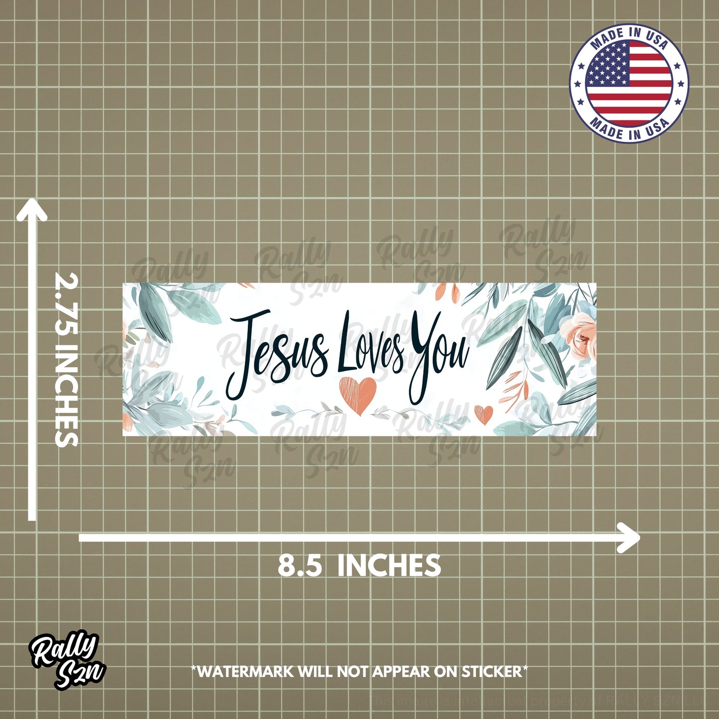 Jesus Loves You - Christian Bumper Sticker for Car, Wall, Window, Vehicle, Weather Resistant, UV Laminated Floral
