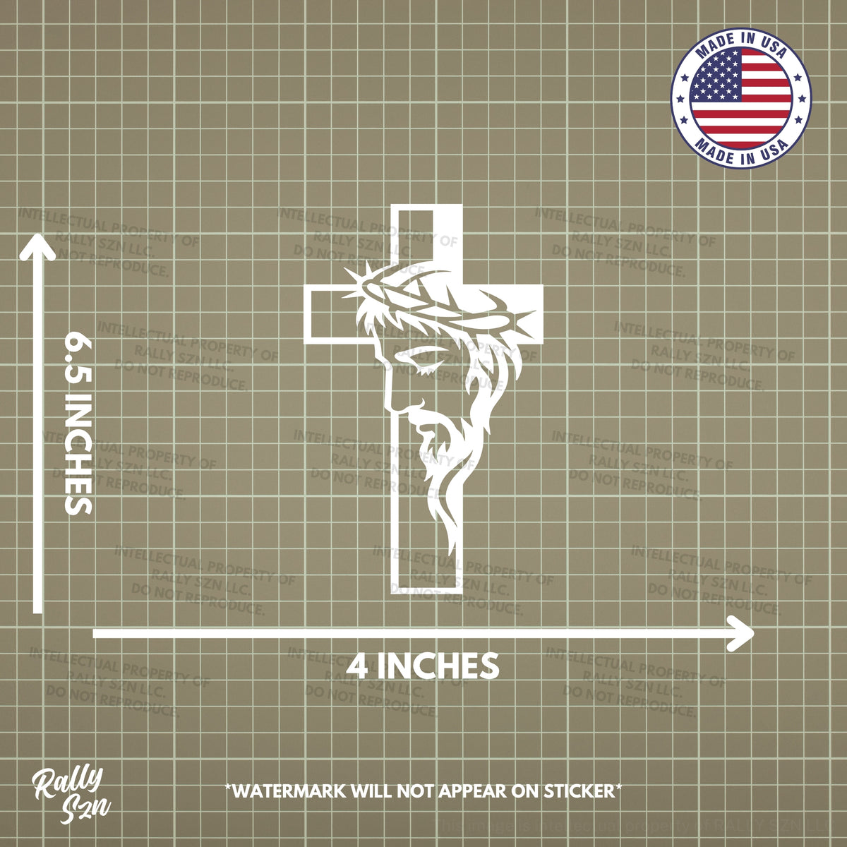 Cross with Jesus Face - Made in the USA - Car Decal