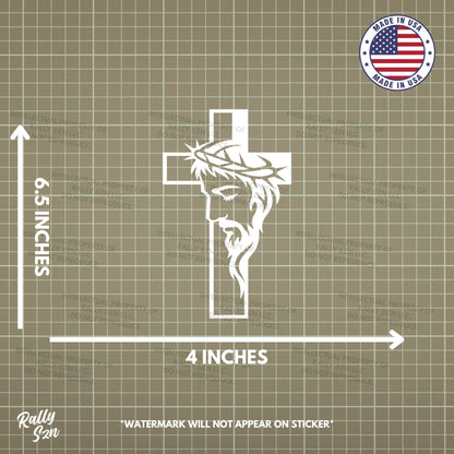 Cross with Jesus Face - Made in the USA - Car Decal