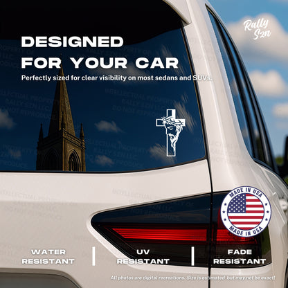 Cross with Jesus Face - Made in the USA - Car Decal
