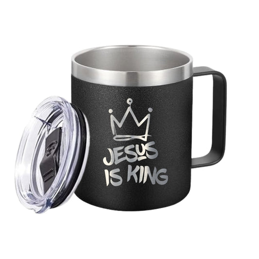Jesus is King – 14 oz Stainless Steel Coffee Mug with Lid - RallySZN™ Gifts and More!