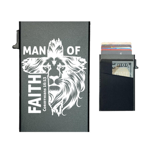 Man of Faith – RFID Blocking Pop - Up Card Holder Wallet - RallySZN™ Gifts and More!