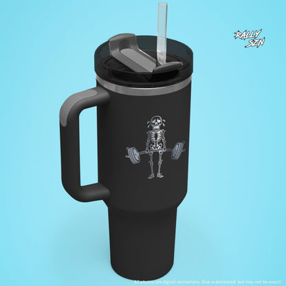 Skeleton Deadlift - 40oz Tumbler With Handle and Straw - Funny, Fitness, Workout, Weightlifting, Gym Lover, Motivational, Halloween, Unique - RallySZN™ Gifts and More!