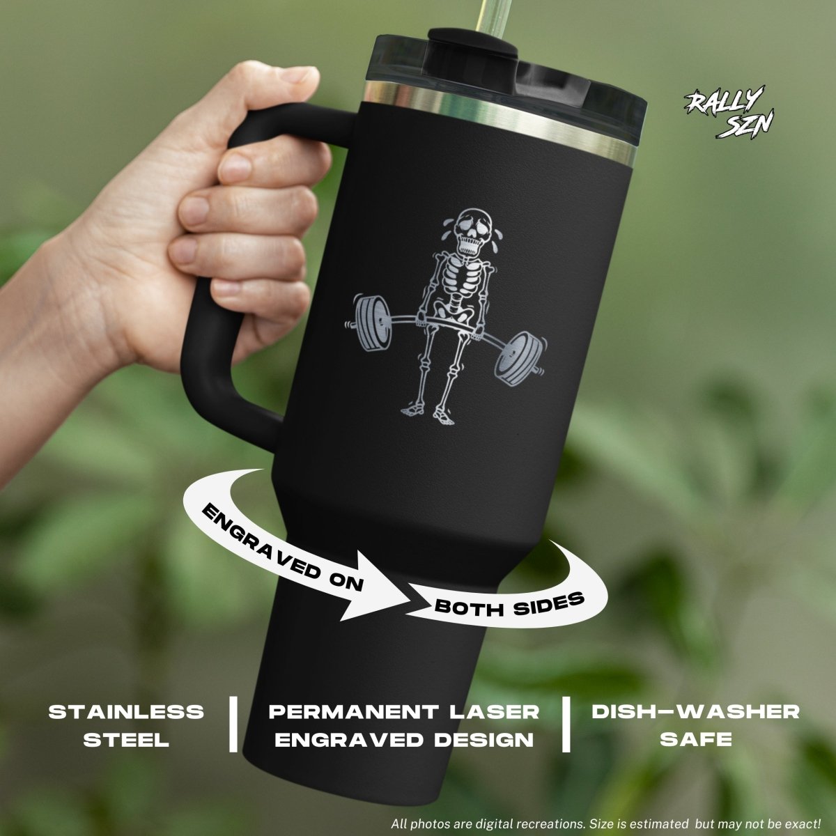 Skeleton Deadlift - 40oz Tumbler With Handle and Straw - Funny, Fitness, Workout, Weightlifting, Gym Lover, Motivational, Halloween, Unique - RallySZN™ Gifts and More!