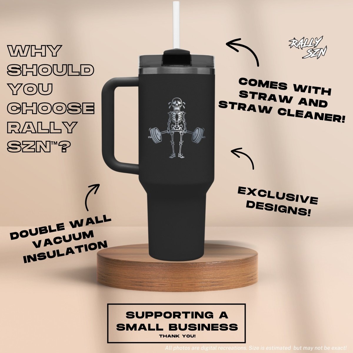 Skeleton Deadlift - 40oz Tumbler With Handle and Straw - Funny, Fitness, Workout, Weightlifting, Gym Lover, Motivational, Halloween, Unique - RallySZN™ Gifts and More!